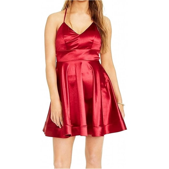 Teeze Me Womens Criss Cross Back Fit & Flare Dress wine 13