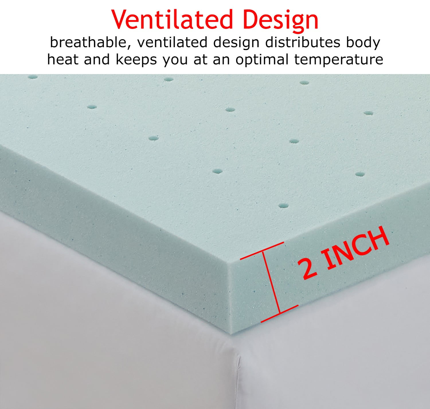 Empyrean Bedding 2" Cooling Gel Infused Memory Foam Mattress Topper, Twin-XL