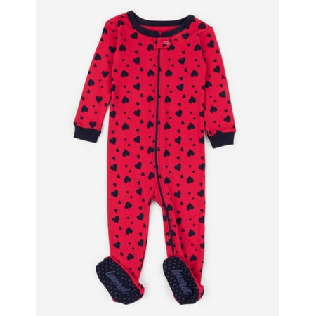 

Leveret Kids Footed Cotton Pajama Navy Hearts 5 Year