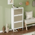 thumbnail image 3 of Rattan 3 Door Shoe Rack Cabinet, Freestanding Modern Engineered Rattan Storage with Gold Handles for Entryway,White, 3 of 26