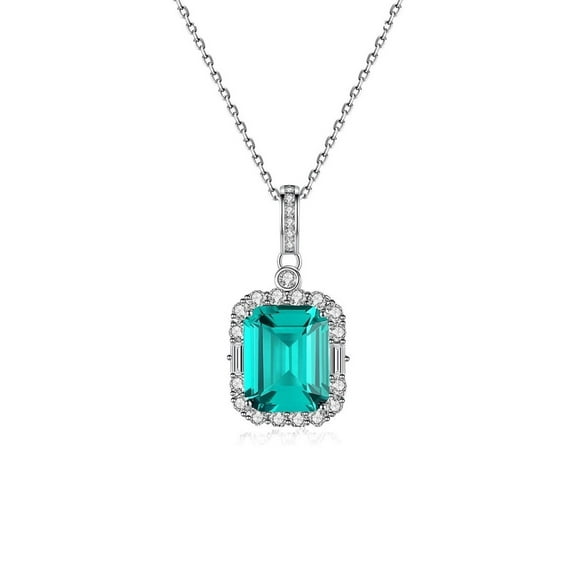 Bellitia Jewelry 925 Sterling Silver Simulated Green Emerald & CZ Diamond Necklaces for Women, Dainty Silver Birthstone Cubic Zirconia Pendant Necklace for Women
