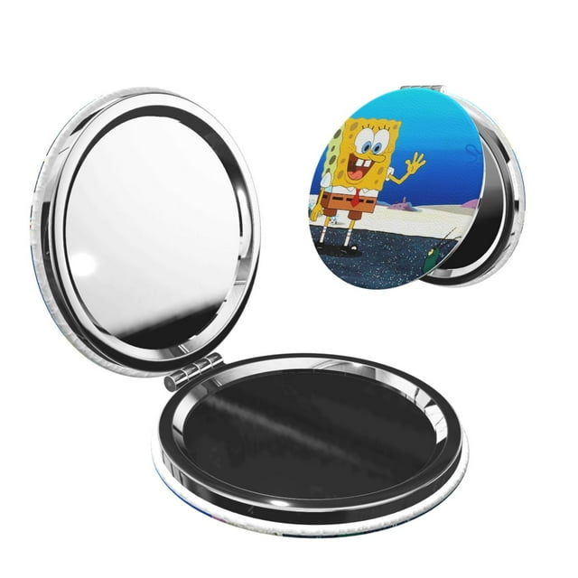 Zufioo SpongeBob SquarePants for Portable Pocket Makeup Mirror, Foldable Handheld Magnifying Beauty Mirror Suitable for Wallet Handbag for Women-Round Shape