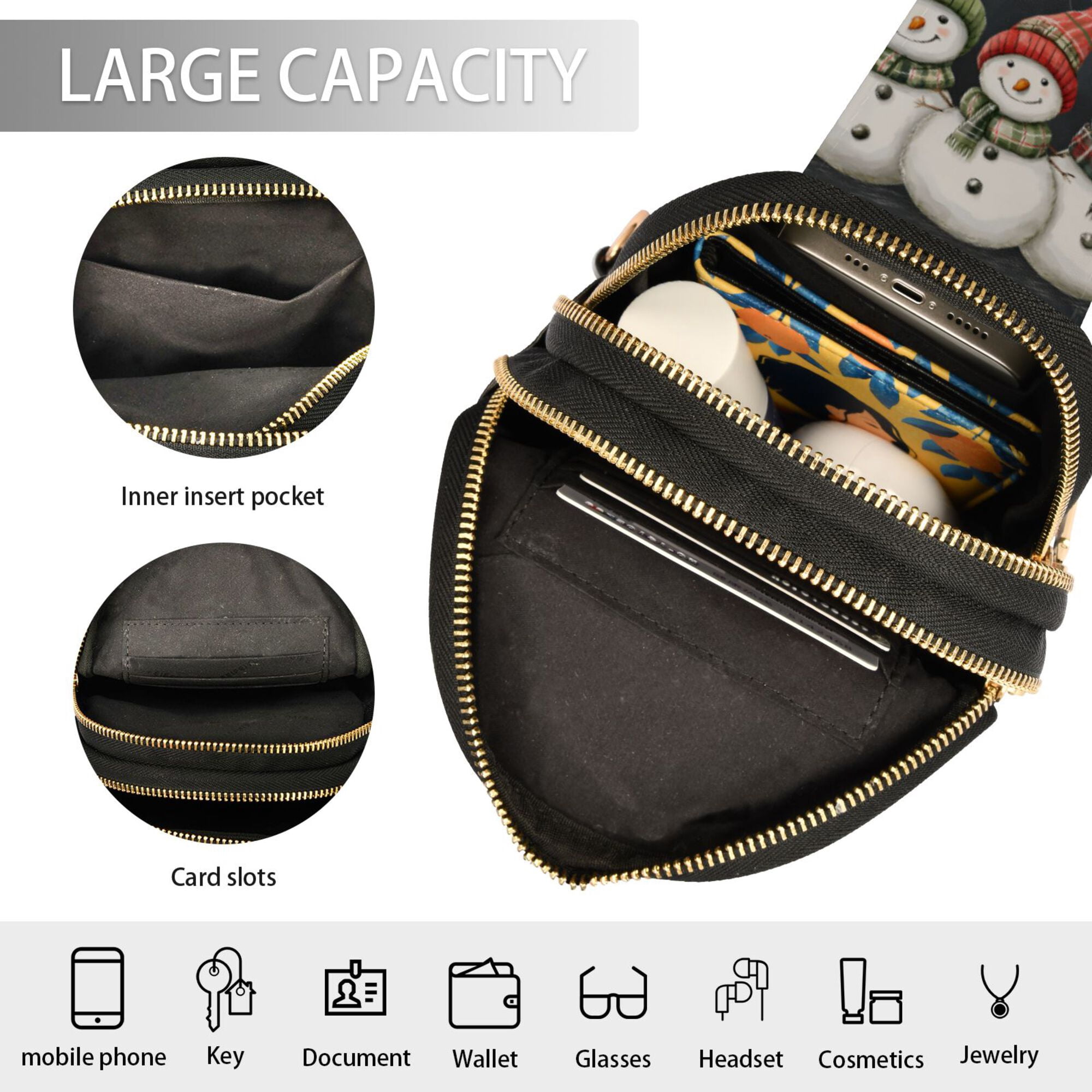 FORMRS Womens Crossbody Sling Bag Travel Daypack Shoulder Chest Backpack, Red Snowmen