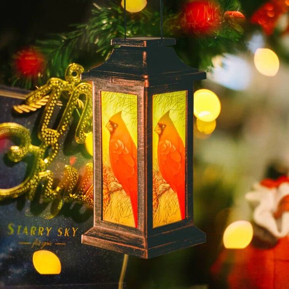Topadorn Lanterne Solaire Suspendue Étanche Lampe Portable Extérieure Jardin Lumière LED Décorative, Oiseau Rouge, 10 Pouces H