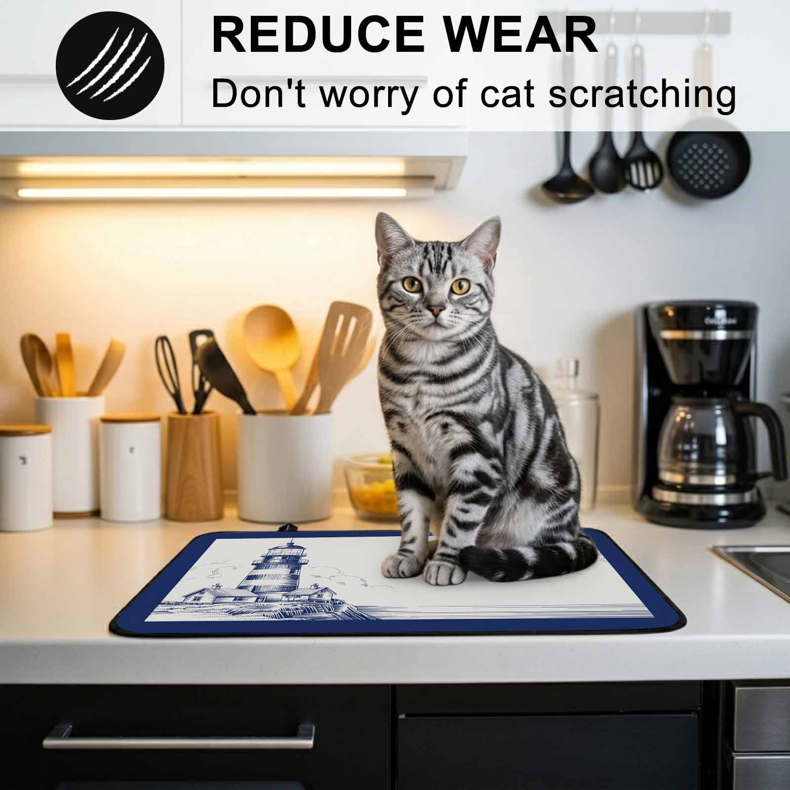 Lighthouse Stove Top Cover for Electric Stove, Heat-proof & Non Slip Glass Top Stove Cover Protector, Ocean Seagull Vintage Navy Blue Coastal Boat Kitchen Flat Cooktop Rubber Mat 36x21 Inches