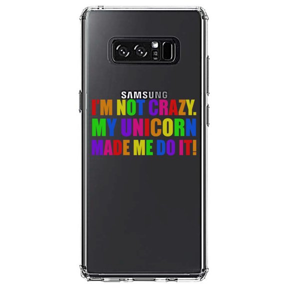 DistinctInk Clear Shockproof Hybrid Case for Samsung Galaxy Note 8 - TPU Bumper Acrylic Back Tempered Glass Screen Protector - I'm Not Crazy My Unicorn Made Me Do It