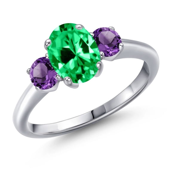 Gem Stone King 1.71 Ct Oval Green Zirconia Purple Amethyst 925 Sterling Silver Ring (Size 8)