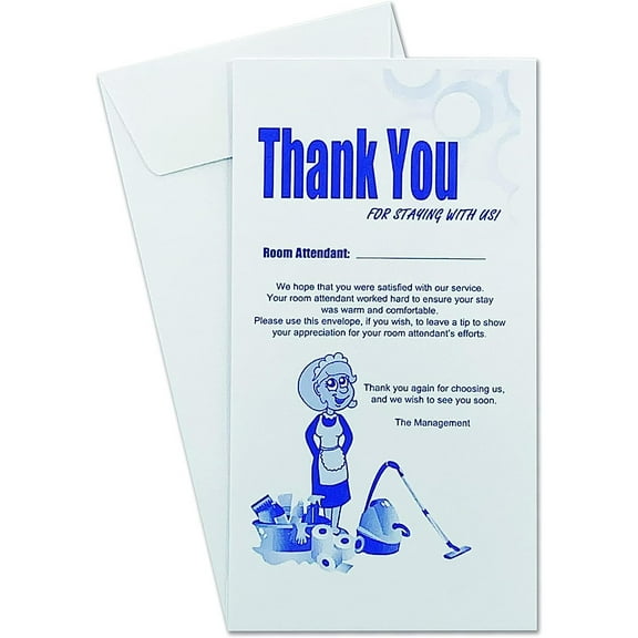 500 Cashier Depot Housekeeping Tip Thank you Envelope, White, 3 1/2" X 6 1/2", Premium 24lb. White, 500/box (HK7W)