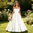 thumbnail image 5 of Shihyeh Girls Strapless Satin Ball Gown With Bow Flower Girl Dress For Wedding Bridesmaid Pageant Birthday Party Floor Length A-Line Dress For Kids Teens, 5 of 9