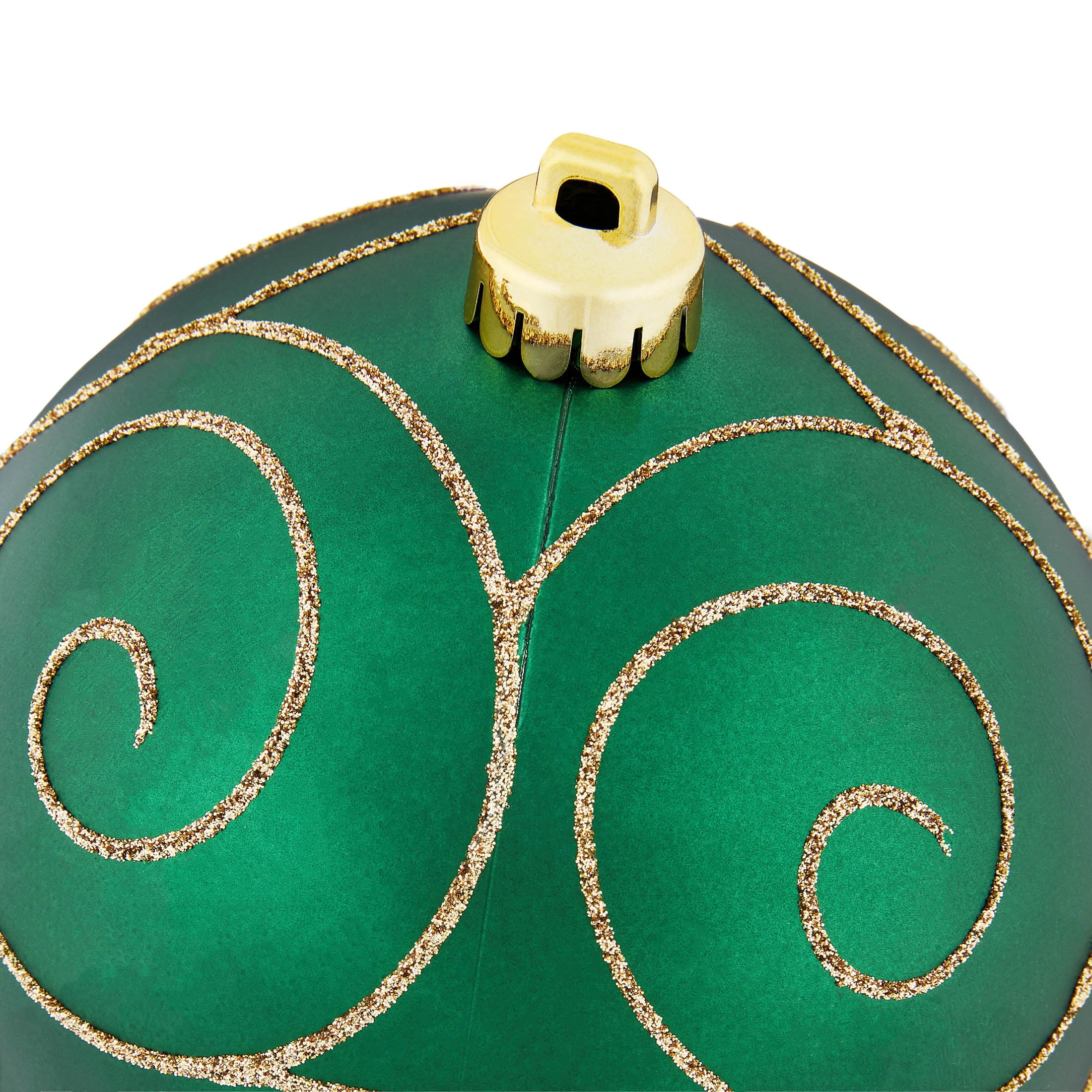 4-Count Green with Gold Glitter Swirl Ball Shatterproof Christmas Ornaments, 5.9", by Holiday Time