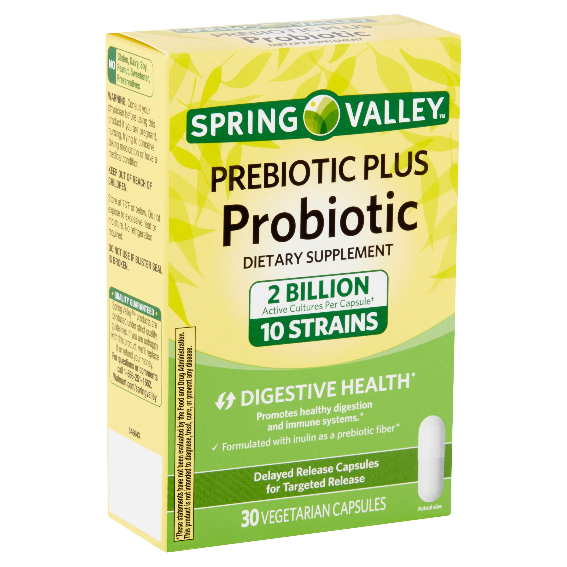 Spring Valley Prebiotic Plus Probiotic Dietary Supplement 30 Vegetarian Capsules 2 Billion