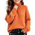 thumbnail image 4 of Girls Turtleneck Sweaters Pullover Kids Toddlers Cable Knit Warm Long Sleeve Winter Top, Sizes 11-16 Years Orange, Size 150, 4 of 5