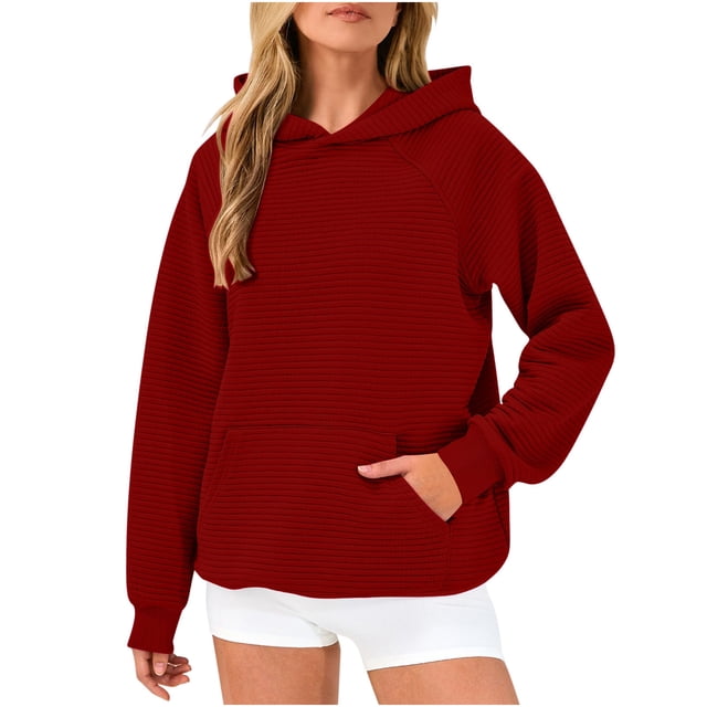 Timegard Sweatshirts for Women Drop Shoulder Hoodies Pullover Fall Winter Casual Solid Color Tops