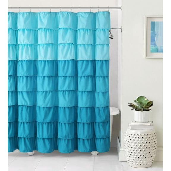 VCNY Gypsy Ruffled Fabric Shower Curtain (Aqua)