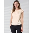 thumbnail image 2 of Unique Bargains Blouse Soyeuse à Manches Courtes pour Femmes Col Rond Plissé Décontracté Élégant, 2 of 6