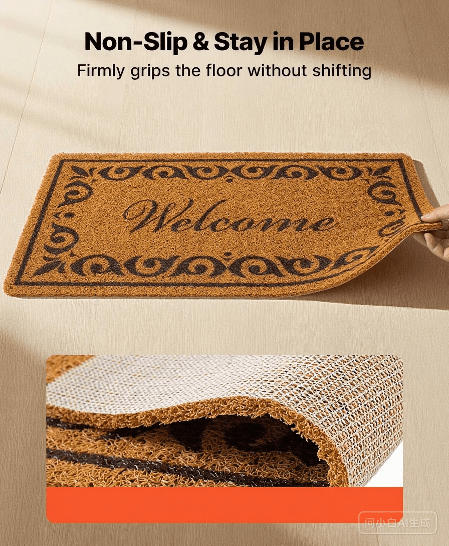 Door Mat, Welcome Doormat for Outdoor Entrance, 29.5" x 17" All-Weather Faux Coir Entryway Mat with Non-Slip Backing, Low-Profile & Easy-to-Clean Front Door Mats for Garage, Backyard, Patio