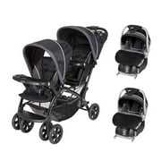 Angle View: Baby Trend Double Sit N Stand Stroller + 2 FlexLoc Infant Car Seats & Bases-Onyx
