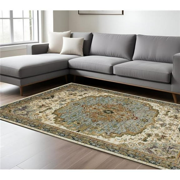 HomeRoots 576426 9 x 12 ft. Ivory & Blue Oriental Area Rug