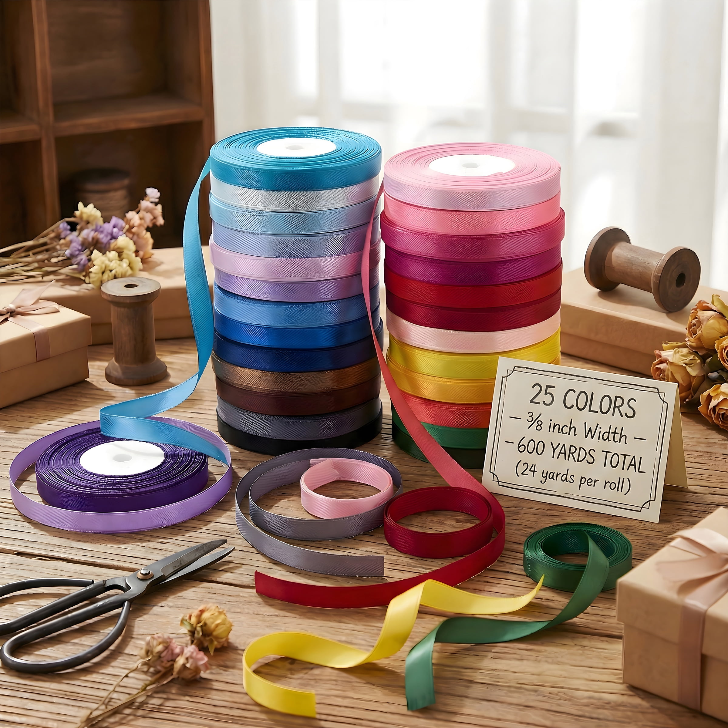 25 Rolls Assorted Colors Ribbon - Decorative Craft DIY  Ribbon