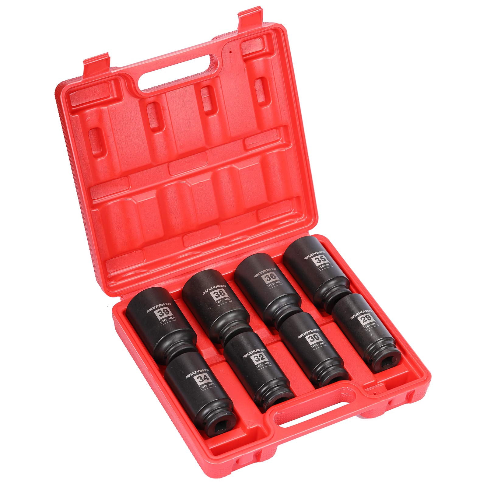 MIXPOWER 8-Piece 1/2-inch Drive Deep Impact Socket Set,12 Point, Metric, CR-MO, 29,30 32 34 35,36,38,39mm, Heavy Duty Impact Socket Set
