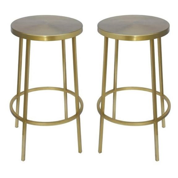 Home Square Brushed Gold Iron Counter Stool - Set of 2