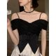 thumbnail image 2 of Blusas para mujer, estilo coreano, elegantes, ajustadas, lisas, con hombros descubiertos, estilo urbano, sexys, estilo gyaru, a la moda, 2 of 6