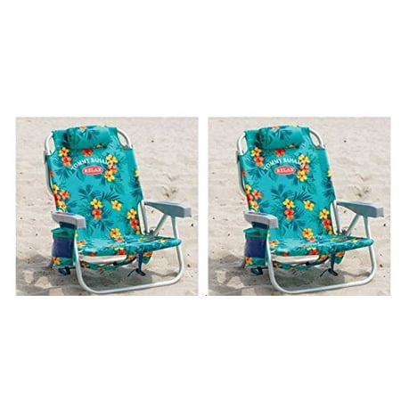 2 Tommy Bahama Backpack Cooler Chair with Storage Pouch and Towel Bar (Turquoise &