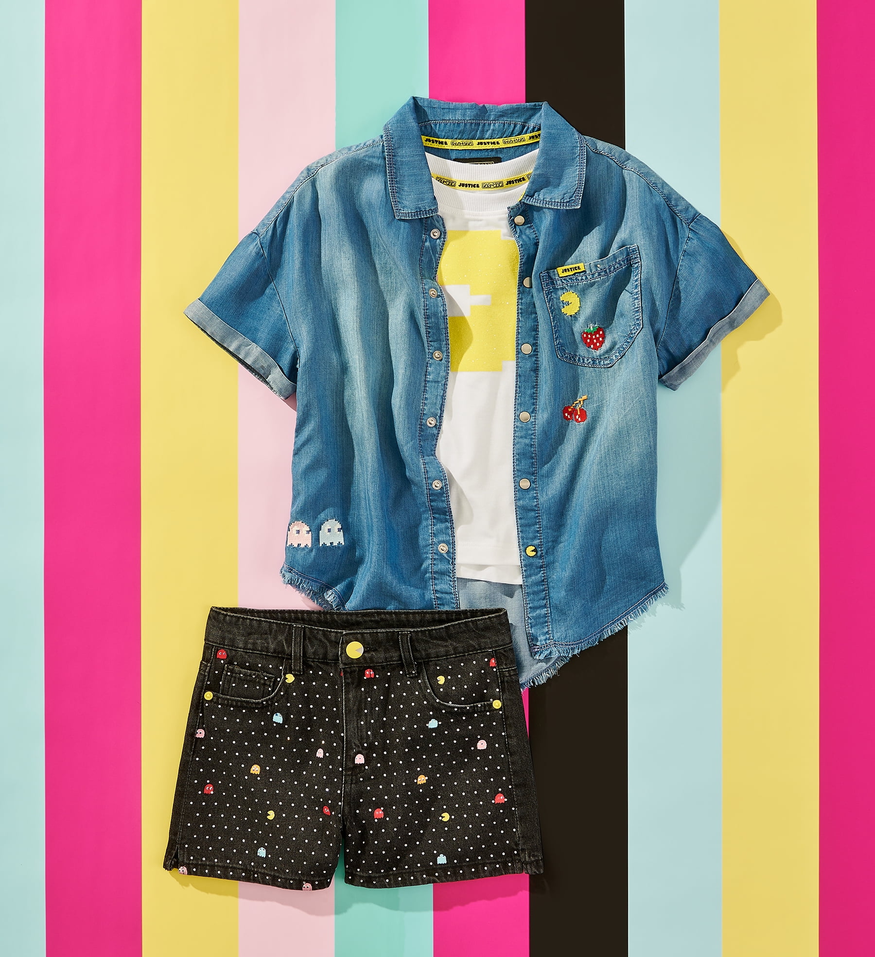 Justice Girls PAC-MAN Chambray Shirt, Sizes XS-XL & Plus