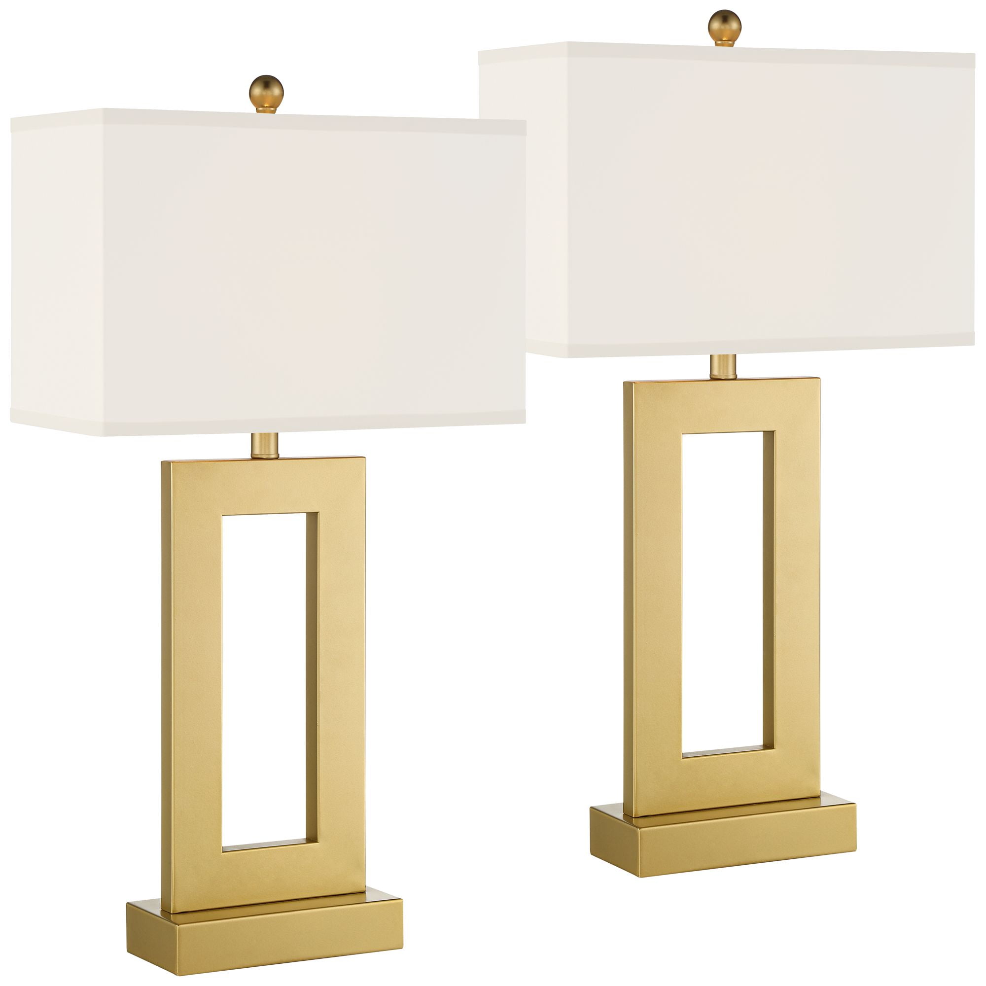 360 Lighting Marshall 30" Tall Open Rectangle Large Modern Luxe End Table Lamps Set of 2 Gold Finish Metal Living Room Bedroom