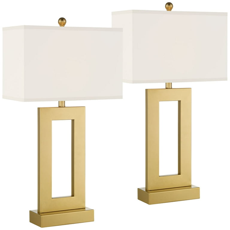 360 Lighting Marshall 30 Tall Open Rectangle Large Modern Luxe End Table Lamps Set of 2 Gold Finish Metal Living Room Bedroom
