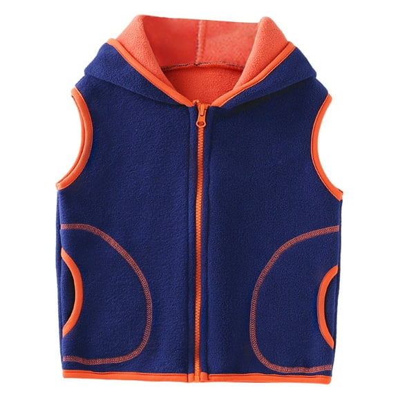 Otqutp Autumn and Winter with Thickened Warm Boys and Girls Children's Wear Hooded Vest with Pocket Children's School Vest 1-11 Years (Navy,3-4 Years)