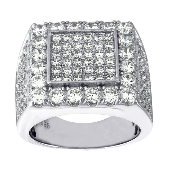 925 Sterling Silver Mens Round Cubic Zirconia Size 12 Cluster Band Fashion Ring Wedding Band for Men