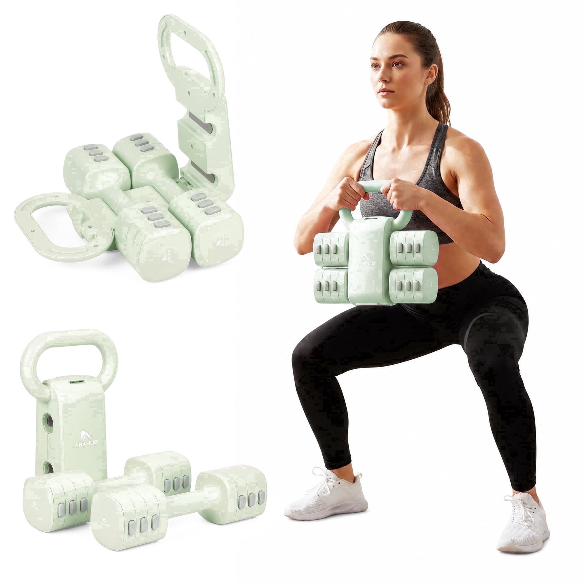 AbahubFit 2-in-1 Adjustable Kettlebell & Dumbbell Set for Women, Click-Lock Design with 12 Weight Plates, Compact Home Gym Strength Training Equipment
