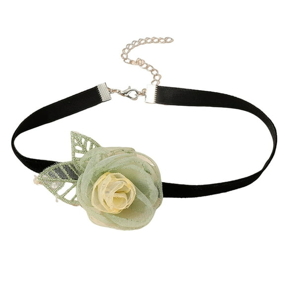 HUANLEDASH Sheer Flower Women Choker Retro Elegant Black Strap Green Leaves Adjustable Ladies Collar Necklace Party Supplies
