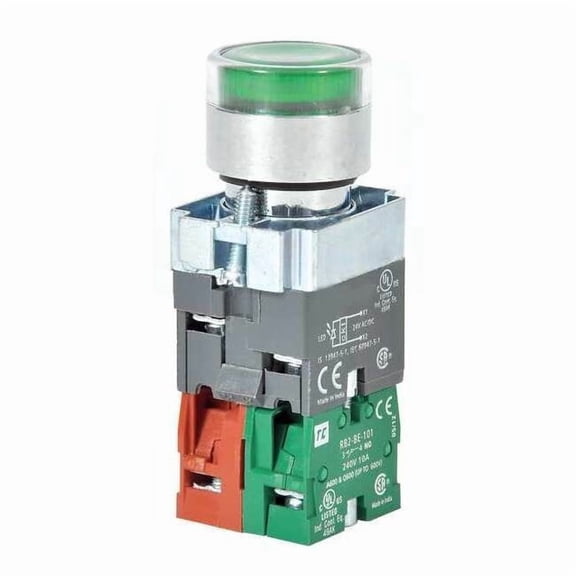 Dayton Illuminated Push Button, 22 mm, 1NO/1NC, Green 30G205