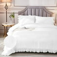 thumbnail image 3 of 3 Piece Luxury Vintage Ruffle Pattern Comforter By D.N.G. BEDDINGS Set Premium Super Soft, All Season, 800 Thread Count 100% Egyptian Cotton Twin/Twin XL Size White Color, 3 of 8