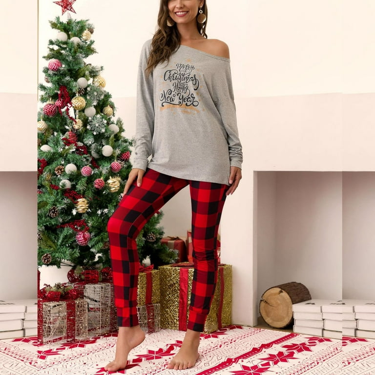 skpabo Women s Christmas Pajama Set Pullover Plaid Pajamas Long Sleeve Button Up Pj Set Elastic Cuffs Warm Pjs for Women