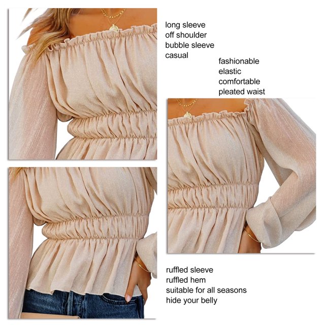 Blusa informal para mujer, camiseta plisada de fibra de poliuretano para mujer, manga larga elástica para uso diario LYUMO ropa de mujer