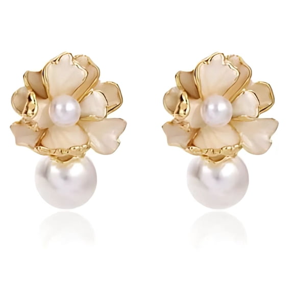 Pearl Blosson Earrings for Women Gold Plated Mother of Pearl Flowering Stud Dangle Ginger Lyne