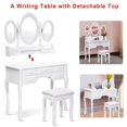 thumbnail image 3 of Costway Tri Folding Oval Mirror Wood Makeup Dressing Table Vanity Set W/ Stool Drawers, 3 of 10