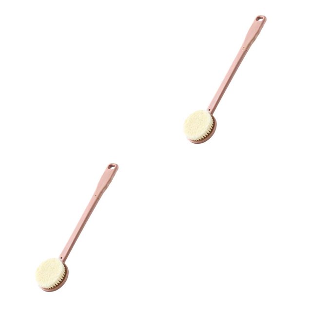 Bearachild Cepillo de baño Mango largo Cuerpo Espalda Piel Masaje Ducha Doble lado Fregador Spa Herramienta de limpieza Accesorios Rosa Rosado 2piezas