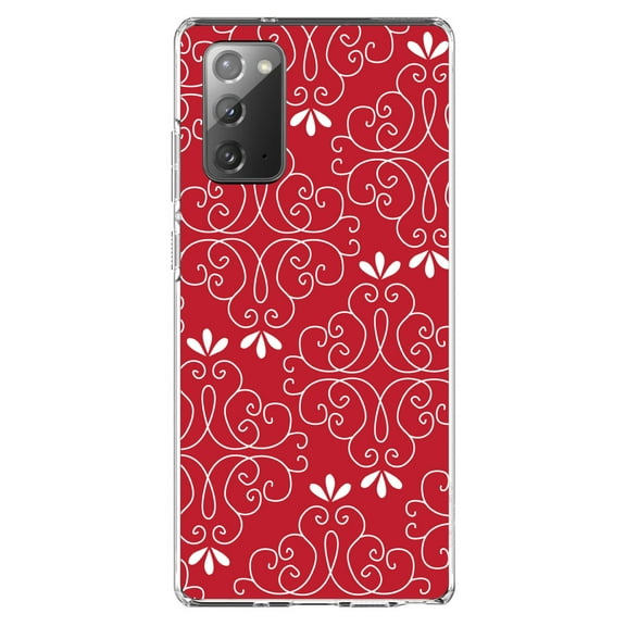 DistinctInk Clear Shockproof Hybrid Case for Samsung Galaxy Note 20 (6.7" Screen) - TPU Bumper, Acrylic Back, Tempered Glass Screen Protector - Dark Red White Floral