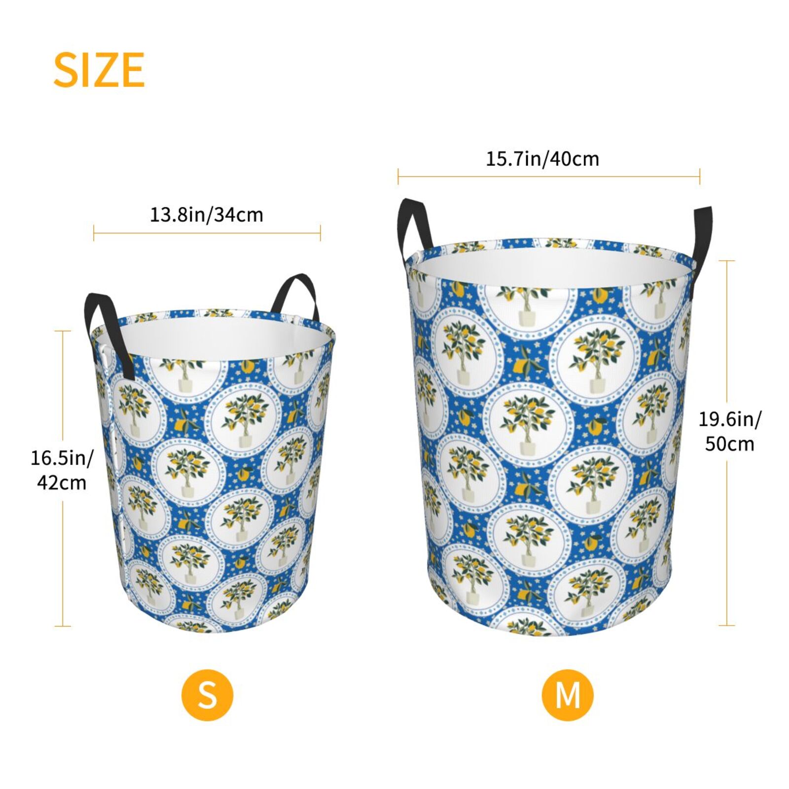 Large Laundry Basket with Handles - Lemon tree lemons blue Italian style Kids Baby Dirty Clothes Laundry Hamper for Bedroom Aesthetic