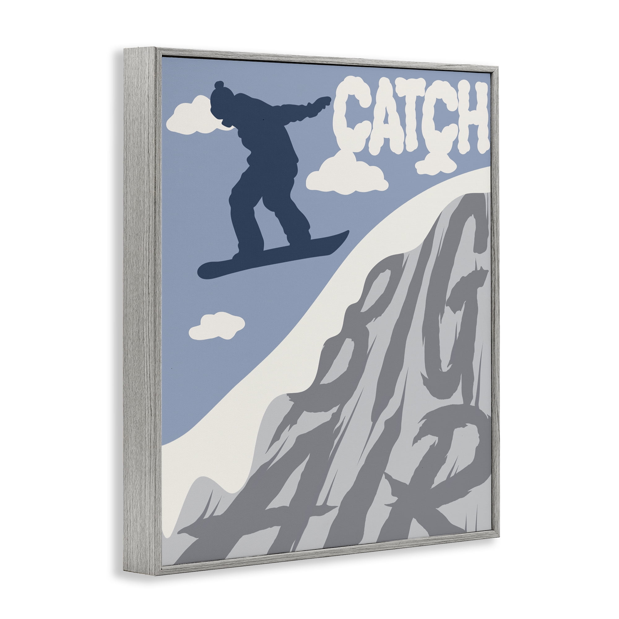 Catch Big Air Snowboard Gray Framed Giclee Art, design by Marcus Prime