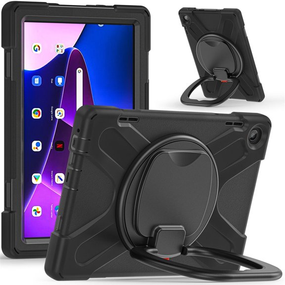 Case for Lenovo Tab M10 3rd Gen 10.1 Inch 2022 (Model:TB-328FU/TB-328XU), 360 Degree Rotating Hand Grip Shockproof Cover with Shoulder Strap, Black
