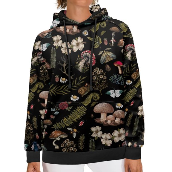 SCRAWLGOD Mushroom Women Pullover Hoodie for Women Oversized Sweatshirt with Pockets Long Sleeve Ladies Hooded Sweaters Lightweight Woman Hoodies with Designs Size 2XS