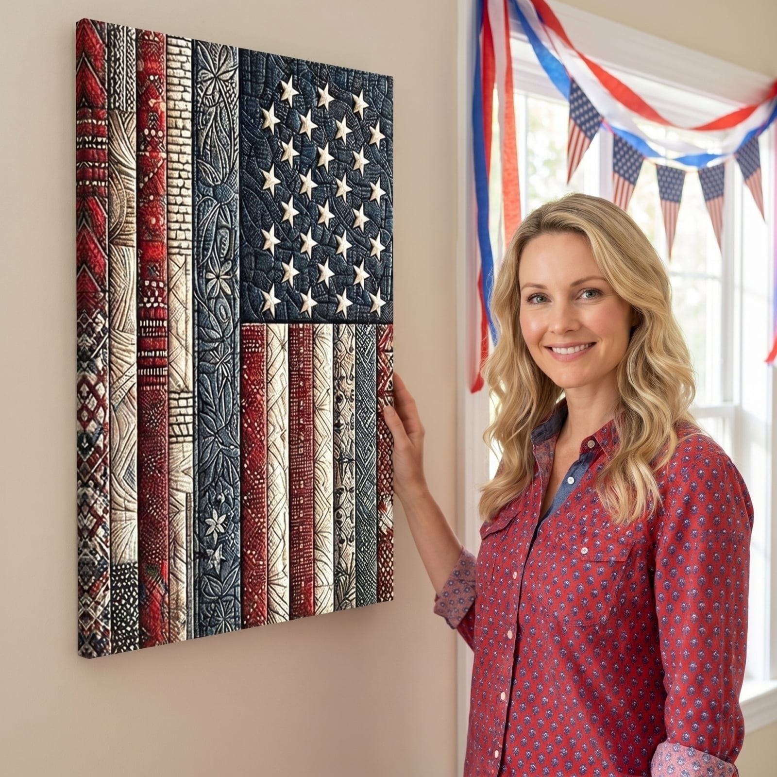 American Flag DIY 5D Patriotic Diamond Painting Kit, USA National Flag Full Drill Embroidery Art Set for Independence Day Themed Home Decor