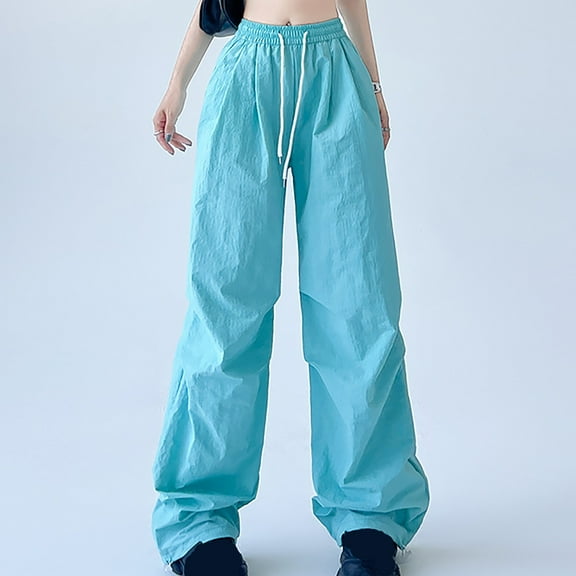 VOONCAS Women's Green Casual Wide-Leg Pants - L Size, Nylon Spandex, Elastic Waist with Drawstring, Breathable Stretch, Wrinkle-Resistant for Daily Wear/Yoga