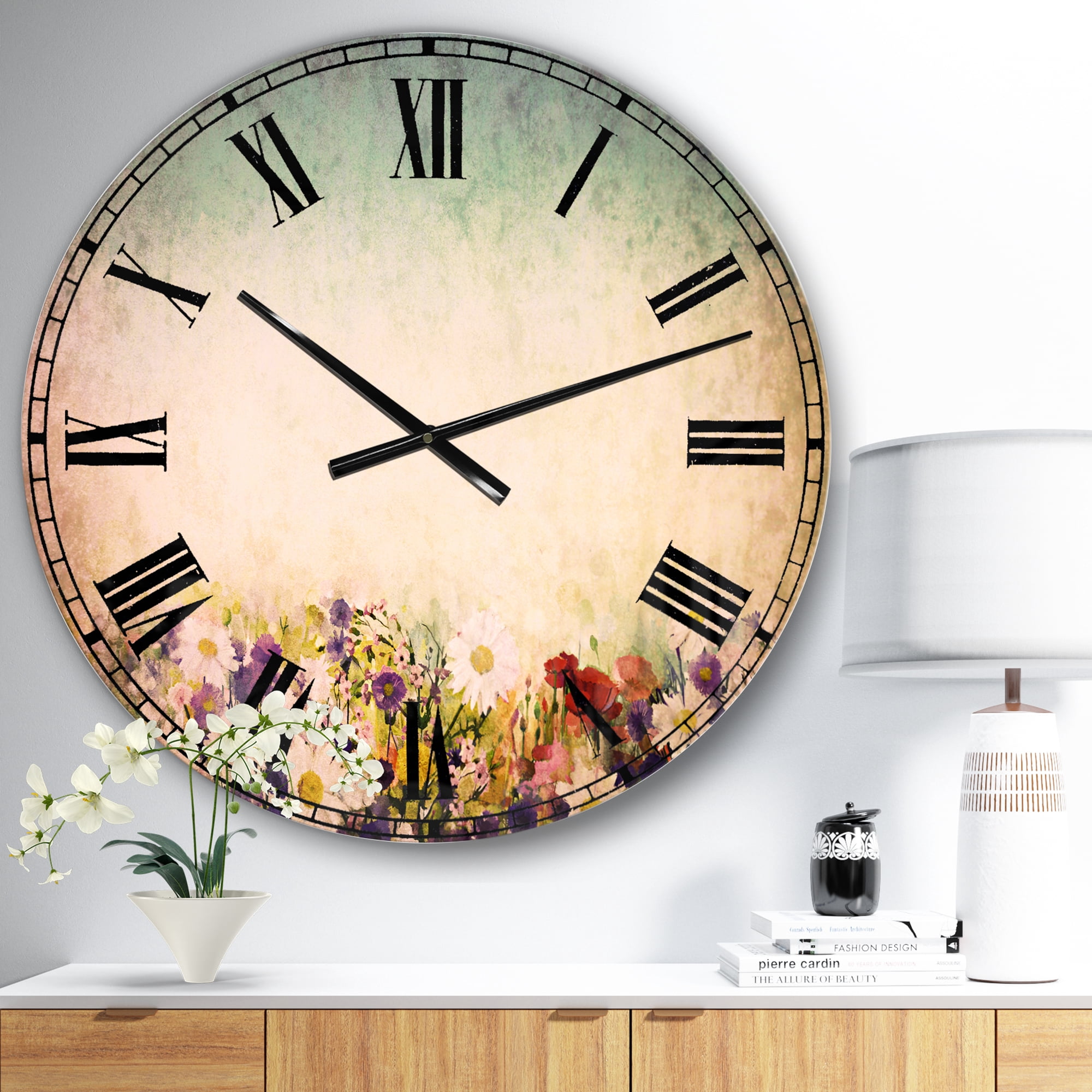 Designart 'Soft Flowers in Spring Background' Traditional wall clock