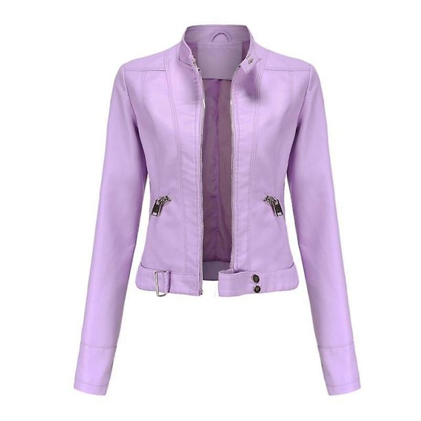 Chaqueta de cuero de Pu delgada corta con cuello levantado de otoño para mujer